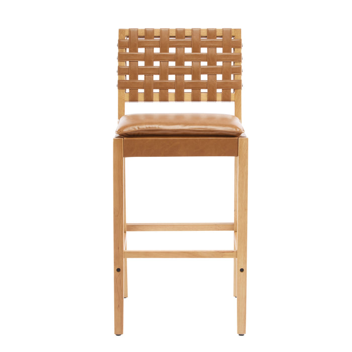 Philip Modern Rubber Wood Bar Stool Set of 4 with Woven Back Support,Natural