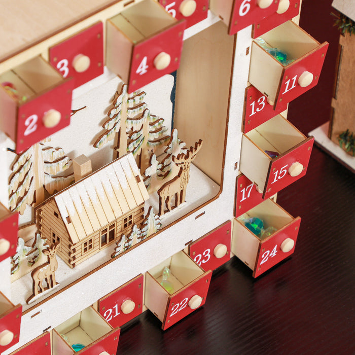 Homcom Christmas Advent Calendar With 24 Countdown Drawers And Led Lights