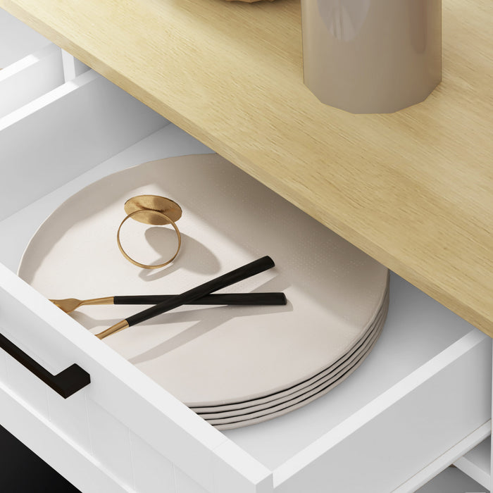 HOMCOM Tilt Out Trash Cabinet, Kitchen Island with 2 Drawers, White