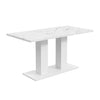 Vero 71 Inch Modern Rectangular Dining Table with Dual Pedestal Base and Marble Effect Finish, White Marble | Vero Table a Manger Rectangulaire Moderne 71 po avec Base a Double Piedestal et Finition Effet Marbre, Marbre Blanc