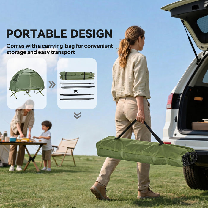 Outsunny Camping Cot Tent Portable Folding Outdoor Elevated Combo, Green