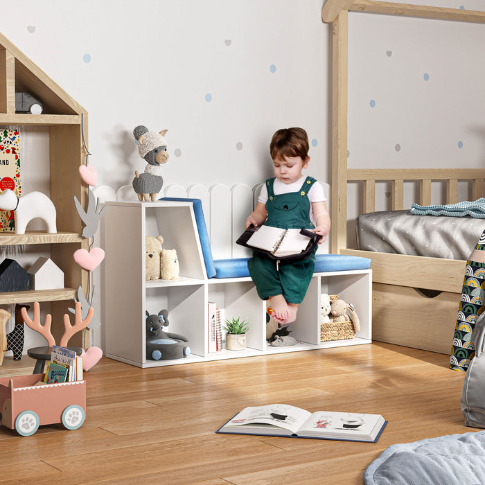 HOMCOM 5-Cubby Bookcase with Cushioned Reading Nook, Blue