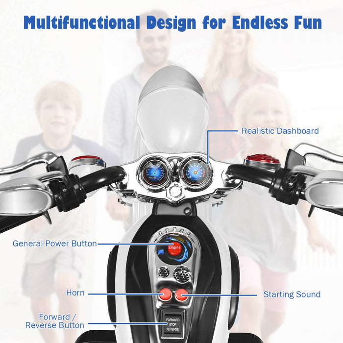 Costway 3 Wheel Kids Ride On Motorcycle 6v Battery Powered Electric Toy White