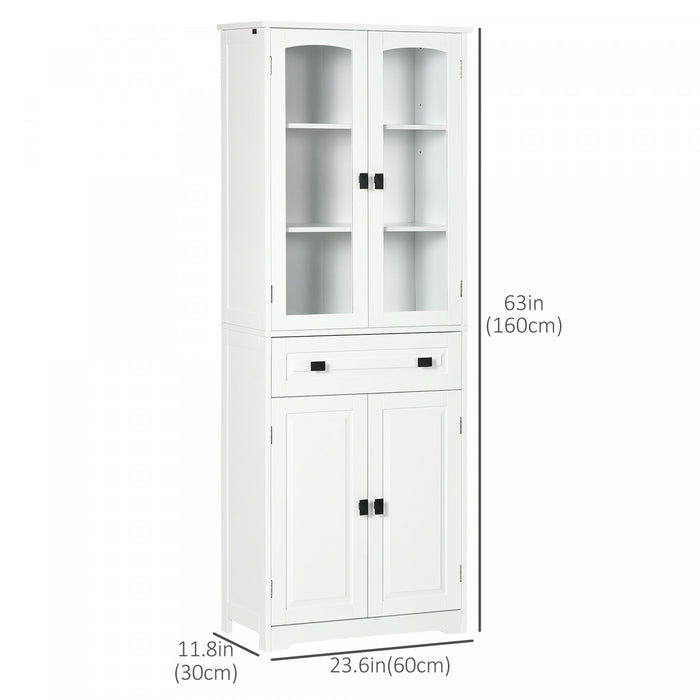 HOMCOM 63\" Kitchen Pantry Storage Cabinet w/Adjustable Shelves Glass Door