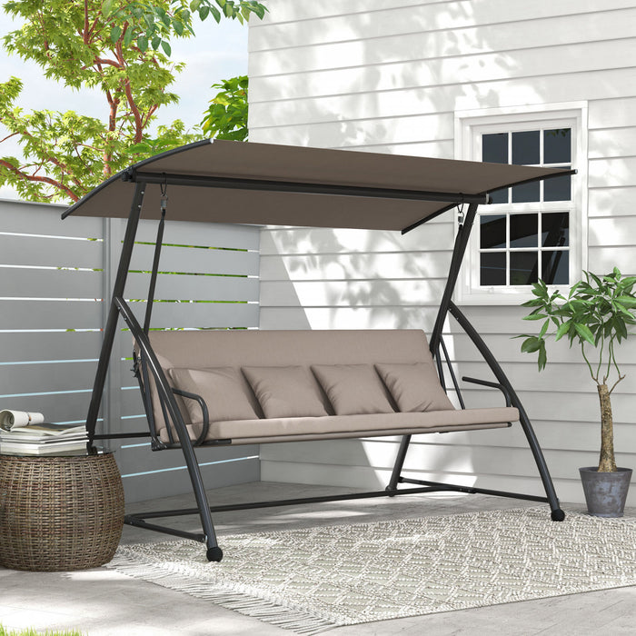 Outsunny 3 Seater Porch Swing Convertible Swing Chair Bed Cushioned Brown