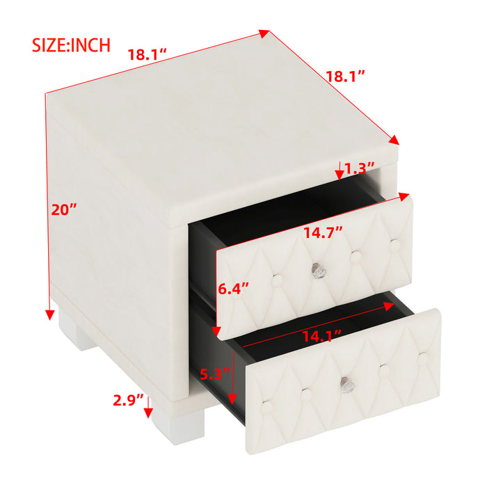 Sophia Elegant Velvet Nightstand with Drawers and Button-Tufted Design,Beige