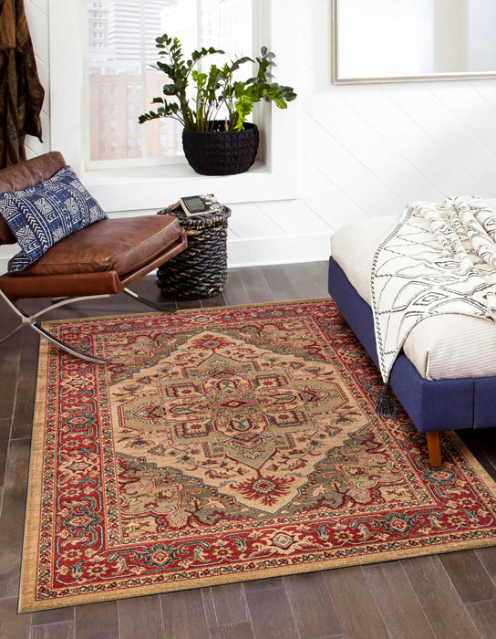 Lux Traditional 5'3\" x 7'6\" Area Rug in Ivory Indoor Area Rug