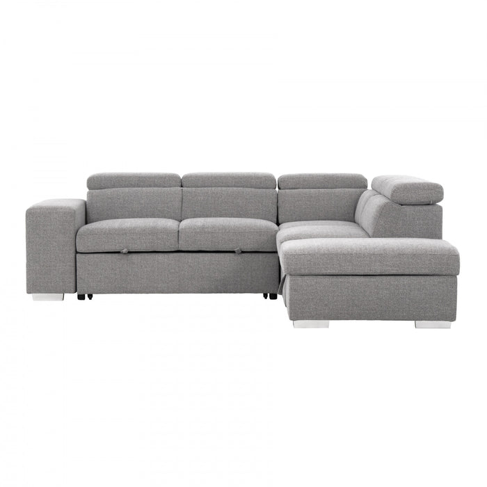 Pax 105 in. Fabric Sleeper Sectional with Storage Chaise, Nested Stools and Adjustable Headrests - Grey