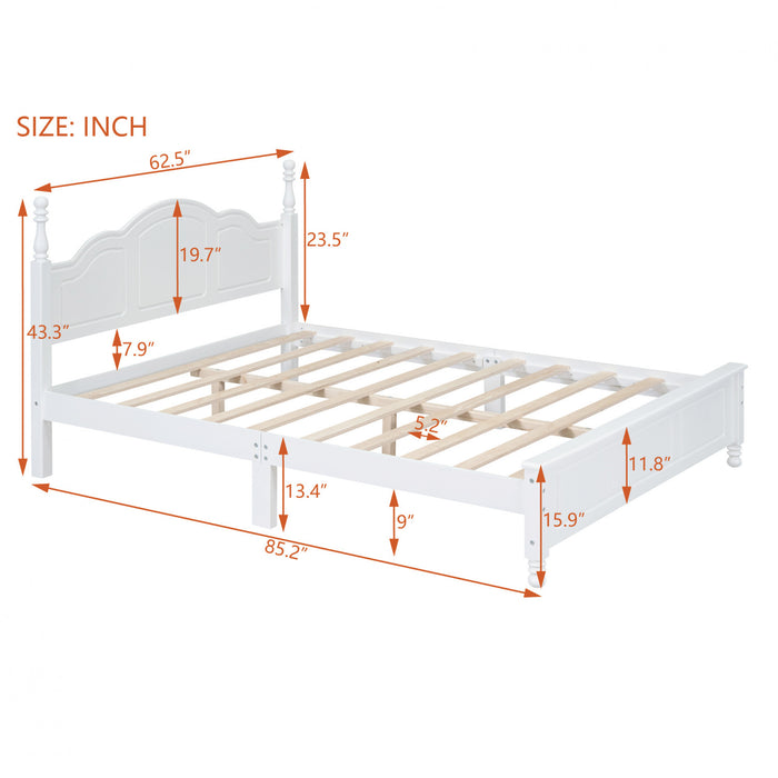 Jessie Retro Style Platform Bed with Wooden Slat Support,Queen Size, White Queen Bed