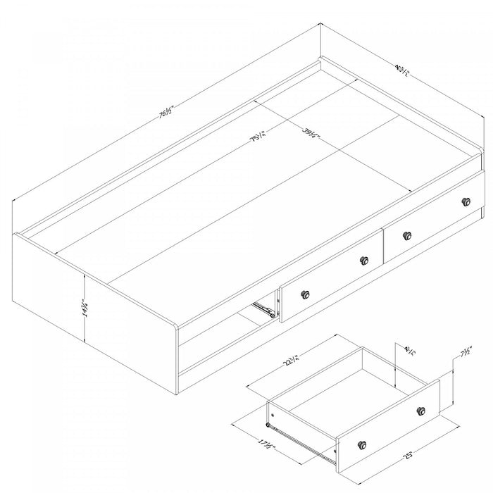 Summer Breeze Twin Mates Bed with 3 Drawers - White Pine