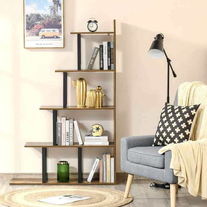 HOMCOM 5-Tier Ladder Shelf Display Plant Stand Home Office Rusty Brown