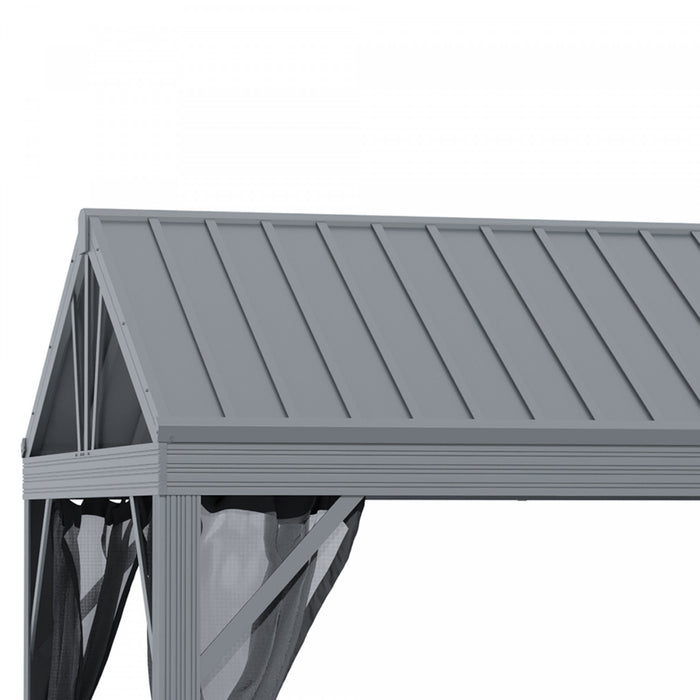 Outsunny 10' X 12' Hardtop Gazebo Canopy With Galvanized Steel Roof, Aluminum Frame, Permanent Pavilion Outdoor Gazebo With Netting For Patio, Garden, Backyard, Lawn, Deck, Lawn