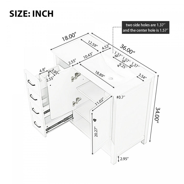 Oakmere 36 Inch Single Sink Bathroom Vanity with Two Doors and Two Drawers, Natural Wood