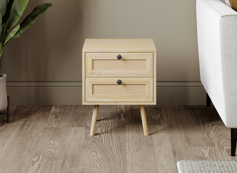 End Table With 2 Drawers - Natural Brown Wood Look