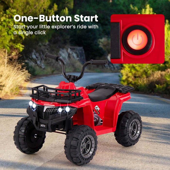 Costway Kids Ride On Electric Atv 6v 4-wheeler Quad Car With One-button Start Tread Tires Red