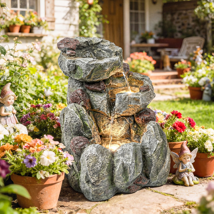 Outsunny Outdoor Water Fountain with LED Lights , Grey