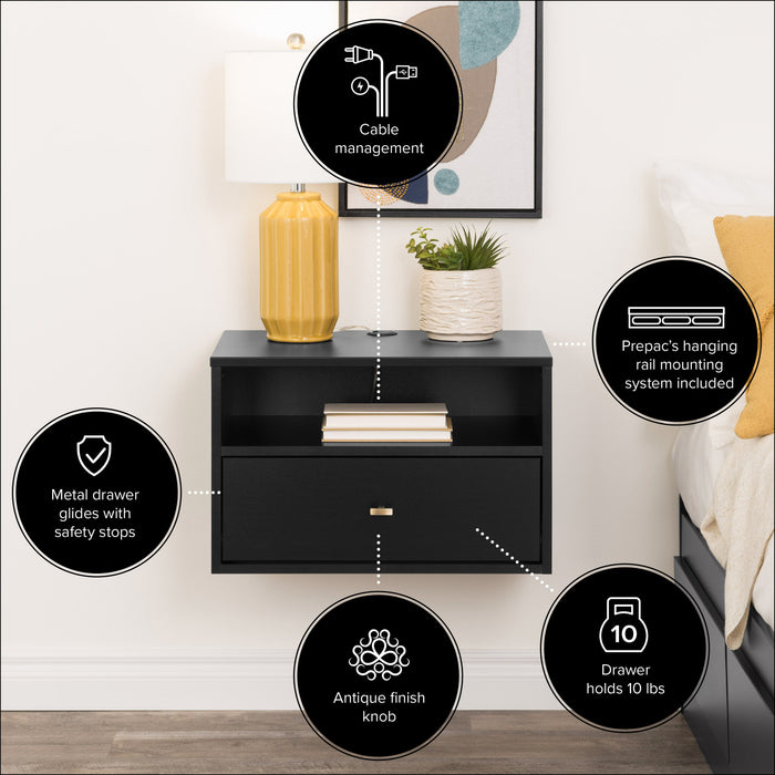 1-drawer Floating Nightstand - Black