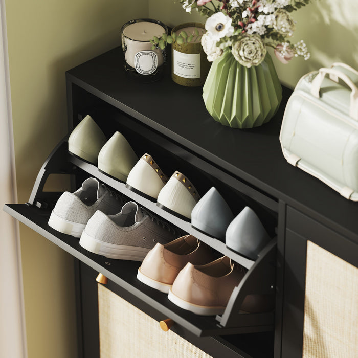 HOMCOM Narrow Shoe Cabinet with 4 Flip Drawers for Entryway Hallway Black