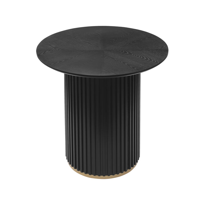 Voss Modern Round Dining Table with Ash Veneer Tabletop & Metal Base, Black