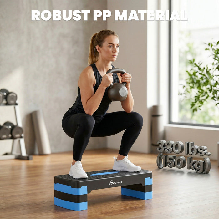 Soozier Aerobic Exercise Step Platform, 4\"/6\"/8\" Height Adjustable Aerobic Stepper with Risers, Workout Stepper for Home Gym, Men, Women, Cardio Fitness, Strength Training, Blue