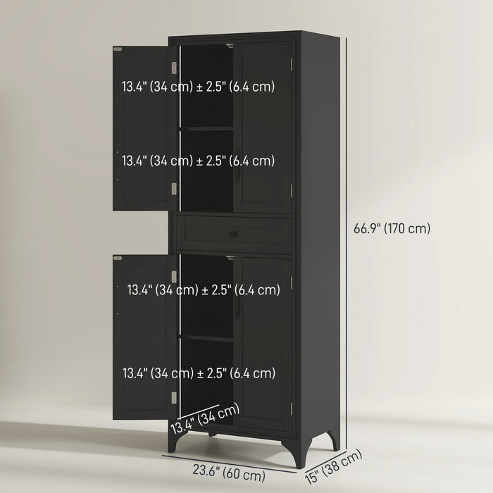 HOMCOM 67\" Kitchen Pantry Storage Cabinet with Doors and Shelves, Black