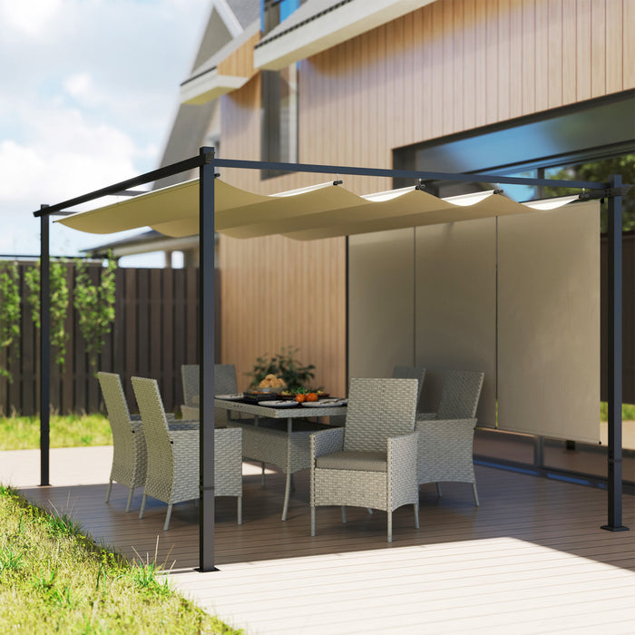Outsunny 10' X 12' Retractable Pergola Canopy With Roller Shade, Beige