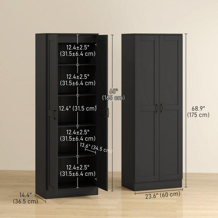 HOMCOM 5-Tier Storage Cabinet with Shelves, Kitchen Pantry Cabinet, Black
