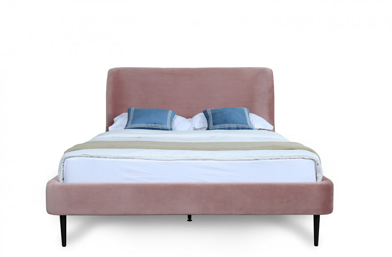 Heather Mid-Century Modern Velvet Upholstered Queen Bed in Blush and Black