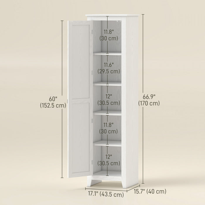 HOMCOM 67\" Kitchen Pantry, Storage Cabinet with Barn Door, White