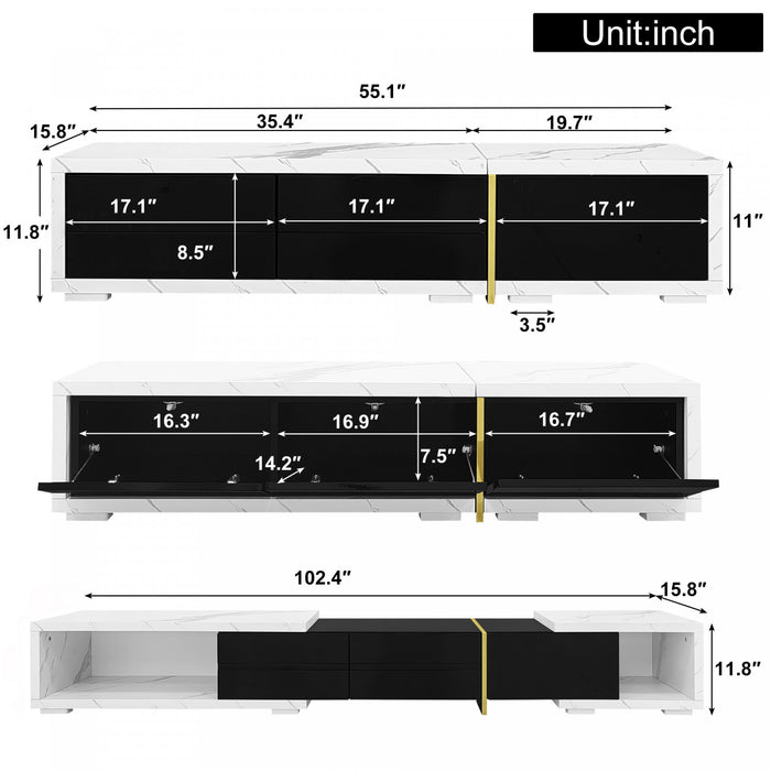 Liam 55.1\"–102\" Modern TV Cabinet with Adjustable Length and Rotating Function,White Tv Stand