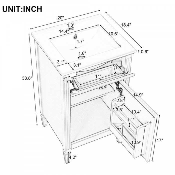 Jocelyn 20\" Bathroom Vanity with Ceramic Sink and Solid Rubberwood Frame, Green