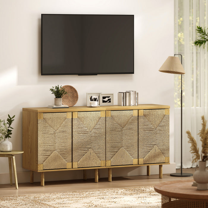 HOMCOM Buffet Cabinet with Handwoven Rope Doors, Sideboard Cabinet, Oak