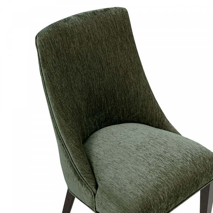 Beever Modern Chenille Wood Dining Chair in Forest Green - Set of 2