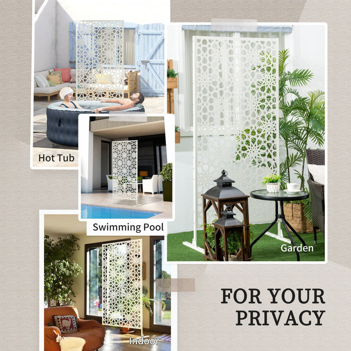 Outsunny Metal Outdoor Privacy Screen, Outdoor Divider with Stand, White