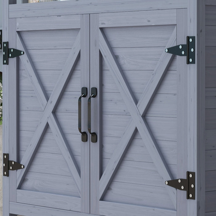 Outsunny Outdoor Potting Bench With Storage, Wheels, Grey