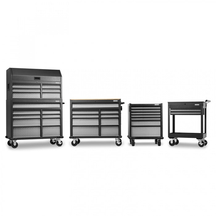 Gladiator Premier 41\" 9-Drawer Mobile Tool Workbench with Solid Wood Top - Silver Tread