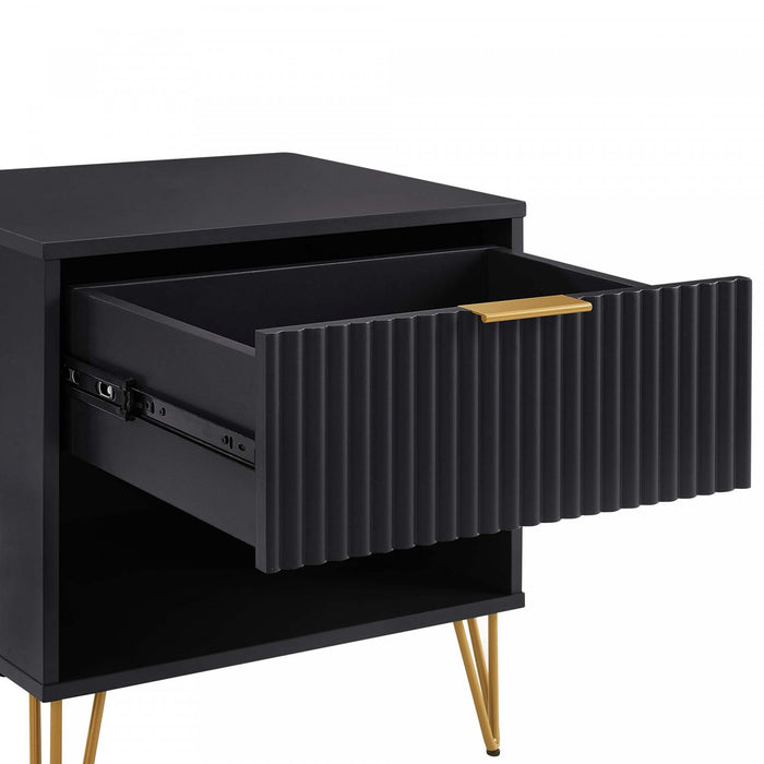 Dumbo Modern 20\" Fluted Nightstand in Black (1-Drawer) - Set of 2
