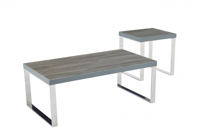 Sylph Coffee Table, Faux Wood & Stainless Steel