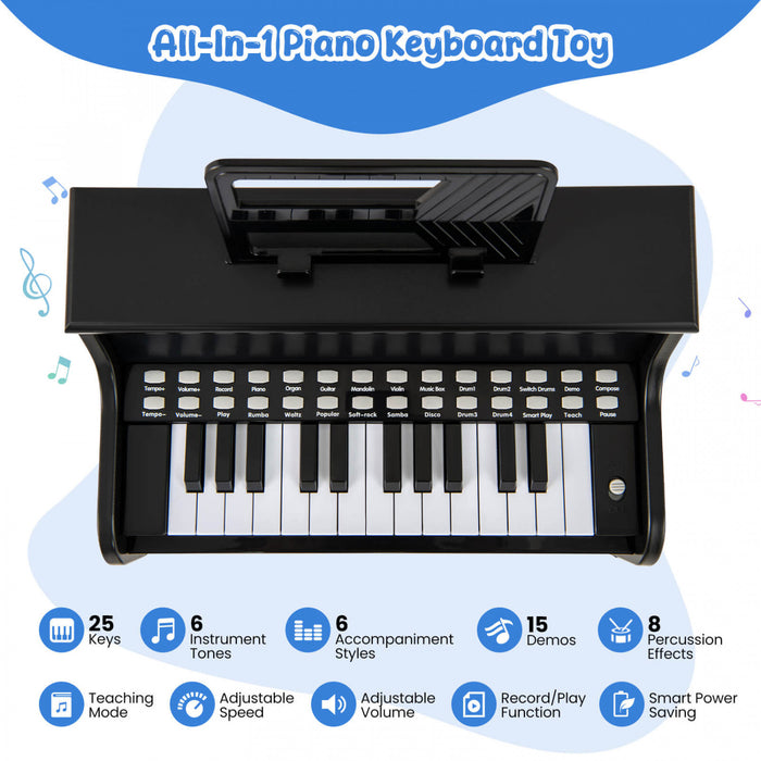 Costway 25 Keys Digital Piano with Music Stand Stool Lighted Keys Teaching Mode for 3+ Kids Black