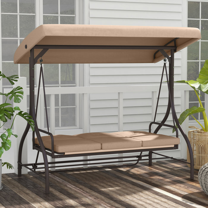Outsunny 3 Seater Patio Swing Chair With Canopy Convertible Porch Swing Bed