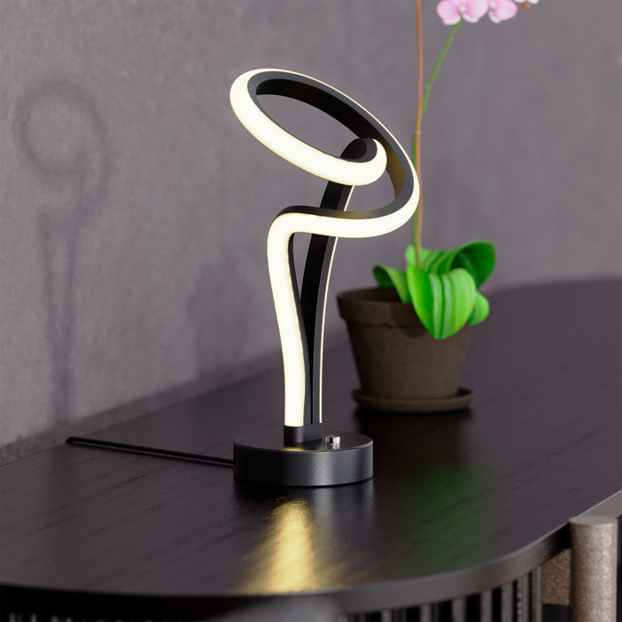 11\" Matte Black and Rose Gold Loop Design LED Table Lamp