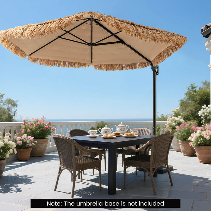 Costway 9.5 FT Cantilever Hula Tiki Thatch Patio Umbrella with Vented Top, 8-Layer Thatch