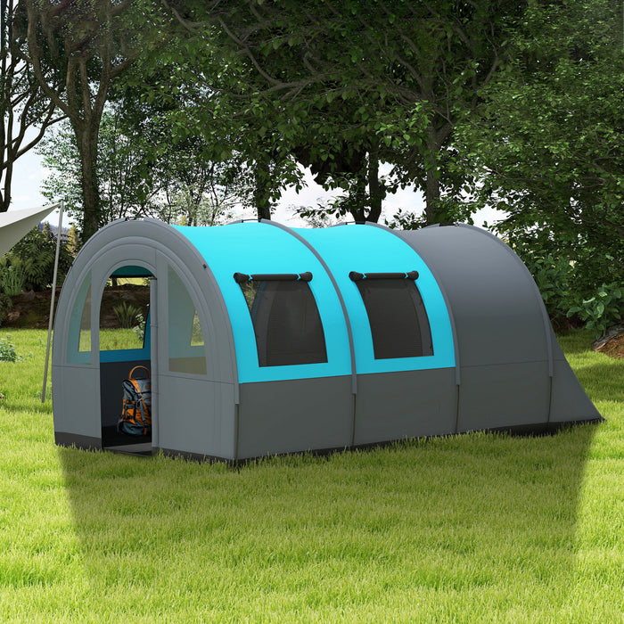 Outsunny 5-6 Person Camping Tent, Waterproof Tunnel Family Tent, Grey/blue