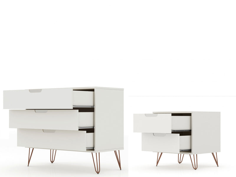 Rockefeller Mid-Century Modern 2-Piece Dresser Set in Off White