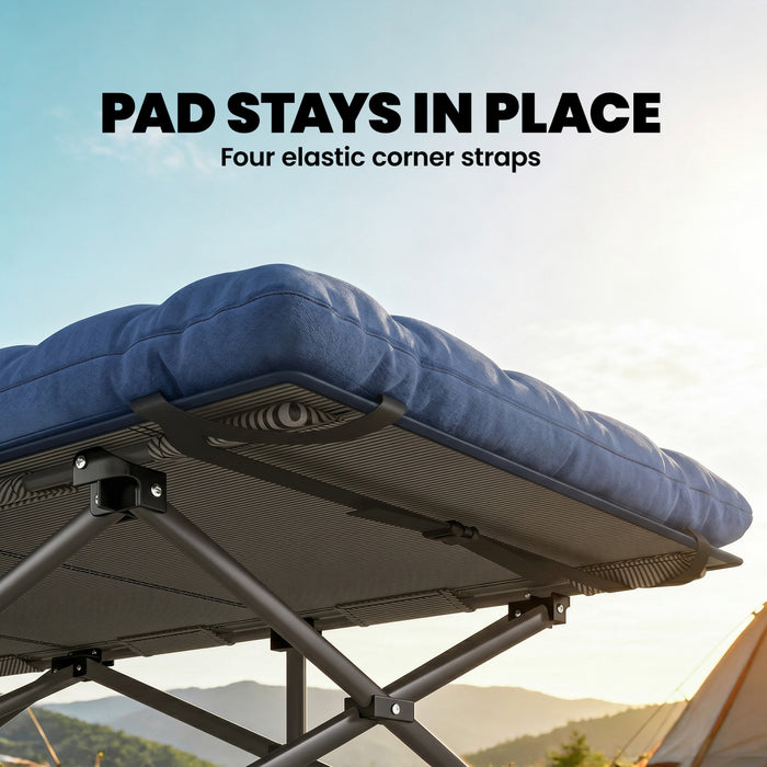 Outsunny Set of 2 Camping Cot with Pad, 32\" Extra Wide Folding Cots, Blue