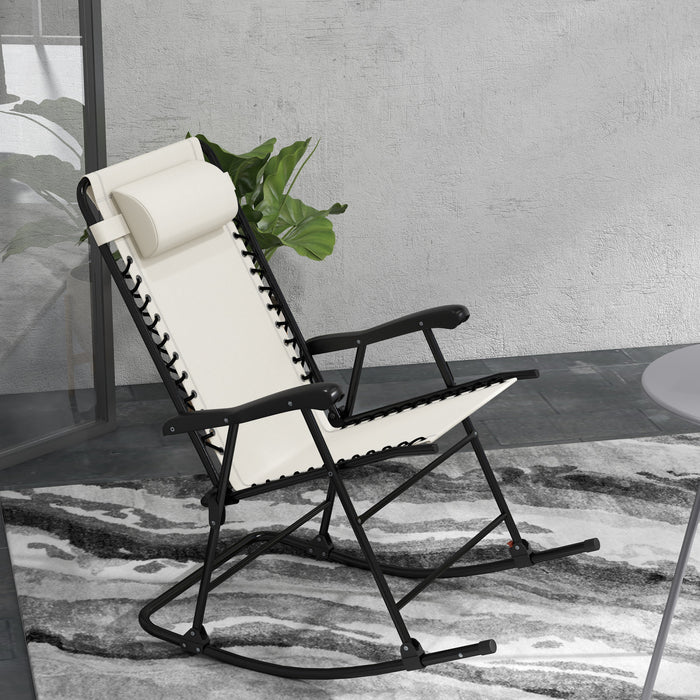Outsunny 2pc Patio Foldable Rocking Chair Set, Cream White