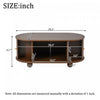 Ethan Oval Coffee Table with Sliding Doors and Hidden Storage,Dark Wood | Ethan table basse ovale – table basse avec portes coulissantes et rangement cache, bois fonce