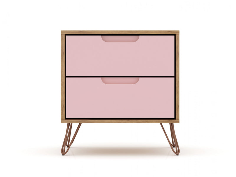 Rockefeller Mid-Century Modern 20\" Nightstand in Pink (2-Drawer) - Set of 2