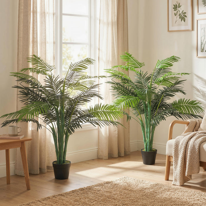 Outsunny 4FT Artificial Tropical Palm Tree Faux Plant with Lifelike Leaves