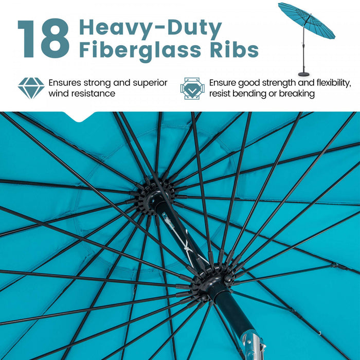 Costway 9 FT Patio Round Market Umbrella with Push Button Tilt, Crank Handle, Vented Top Turquoise